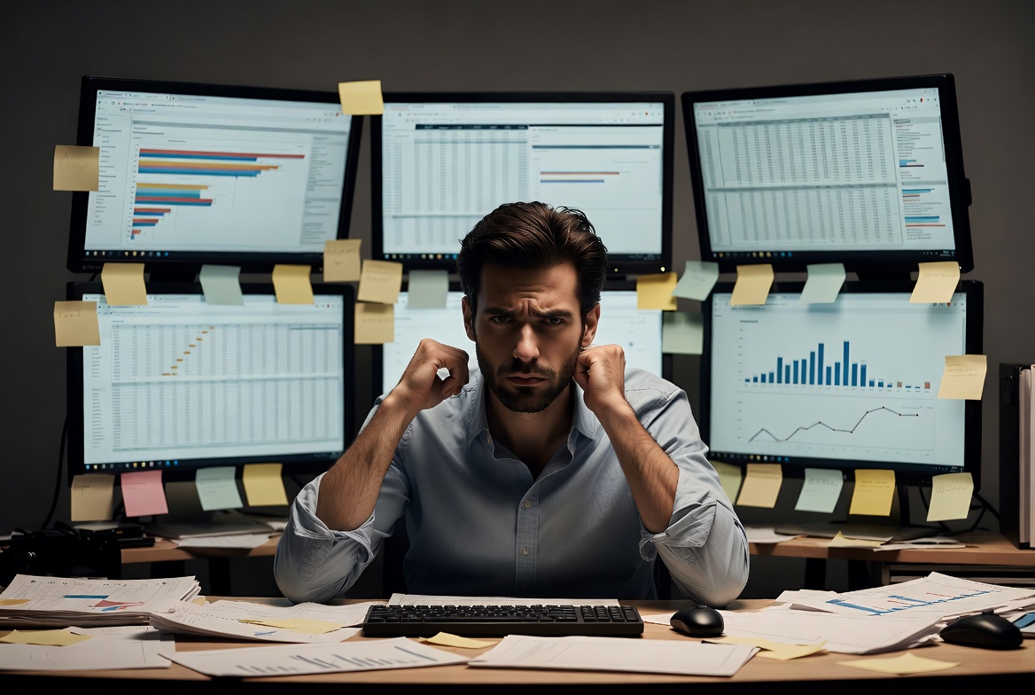 Overwhelmed entrepreneur with disconnected tools